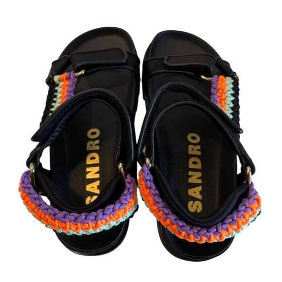 Sandro Shell And Crochet Neon Knit Braided Noir Sandals Platform Size 5.5 NIB - Picture 7 of 13